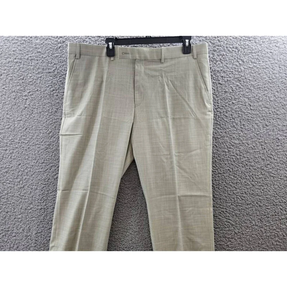 Calvin Klein Slim-Fit Dress Pants Men's 38Wx30L Taupe Solid Zip/Button Closure